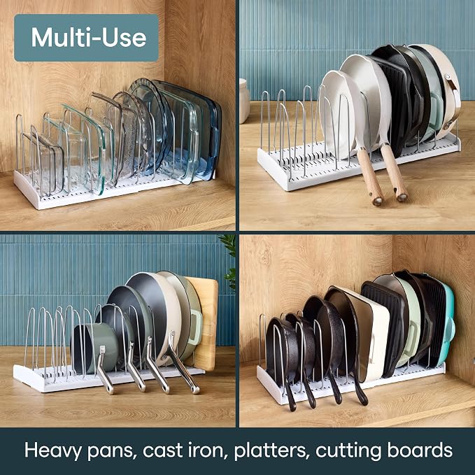 YouCopia StoreMore Expandable Cookware Rack with Tall Steel Wires, 12.5"-22" Wide Adjustable Pan Organizer for Kitchen Cabinet Storage, Premium Edition - Image 7
