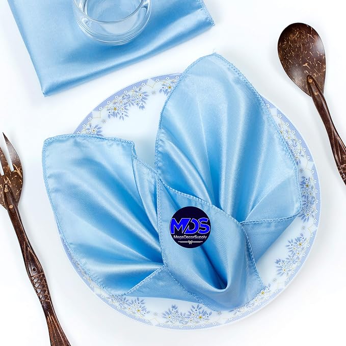 Set of 100 PCS Satin Napkin 12x12 Inch Square, Dinner Table Napkins for Wedding, Bulk Silky Sateen Cloth Napkins for Restaurant Banquet Graduation Birthday Party Decoration - Baby Blue by MDS
