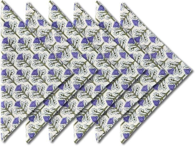 Washable Cotton Print Napkins 18x18 inches - Cloth Dinner Napkins Set of 6 - Everyday Use or Dinner Party and Events - Purple and White Indian Block Printed Soft Fabric by Craftbot by AVKAStudio