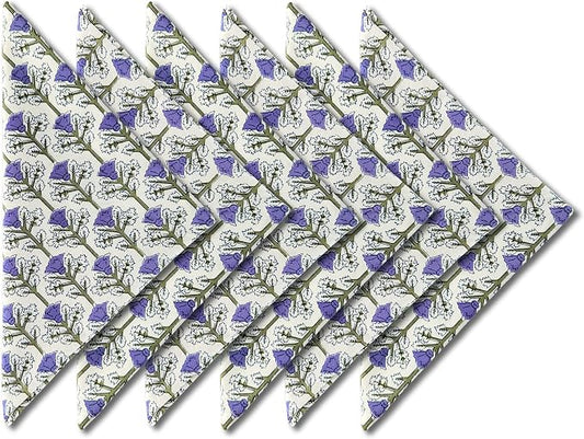 Washable Cotton Print Napkins 18x18 inches - Cloth Dinner Napkins Set of 6 - Everyday Use or Dinner Party and Events - Purple and White Indian Block Printed Soft Fabric by Craftbot by AVKAStudio