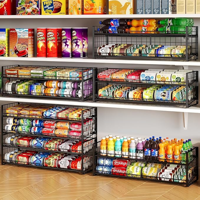 2-Tier Stackable Can Rack Organizer for Pantry Shelf, Extra-Long Can Holder for Kitchen Organization,Heavy Duty Can Dispenser for Canned Food Soup Goods up to 64 in Cabinet Storage, Black - Image 3