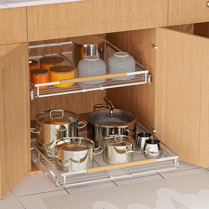 SANNO Pull Out Cabinet Organizer, Heavy Duty Steel Metal cabinet drawers slide out, Expandable Slide Out Shelves Requires At Least 23.1 to 39.9" W Cabinet Opening - Image 6