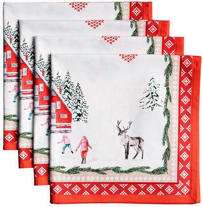Maison d' Hermine Cloth Napkins Set of 4 Reusable 100% Cotton (20" x 20") | Everyday Square Napkins Cloth Washable Dinner Wedding Restaurant Hotel Kitchen Thanksgiving Christmas - Rural Christmas by MaisondHermine