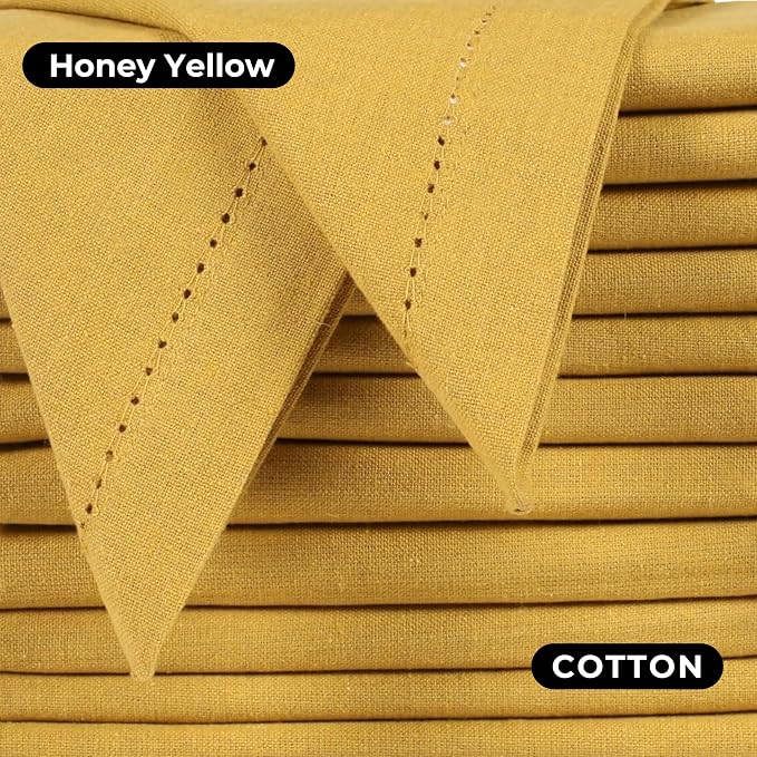Bedding Craft Cotton Dinner Cloth Napkins Set of 12 – 18x18 Honey Yellow Hemstitched – Machine Washable Fabric Napkins for Weddings, Baby Showers, Parties & Everyday Dining - Image 5