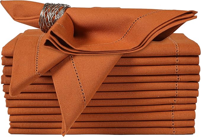 Bedding Craft Cloth Dinner Napkins Set of 12 – 18x18 Roasted Pecan with Hemstitched Mitered Corners – Reusable Machine Washable Fabric Napkins for Weddings & Dining Tables by BeddingCraft