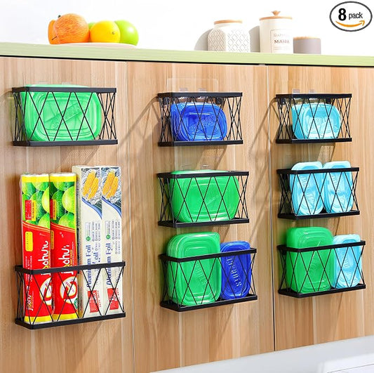 YIGII 8 Pack Inside Cabinet Door Storage, Lid Organizer for Pyrex, Kitchen Bathroom Pantry Storage Organizer Baskets Slim Stainless Steel, Black by YIGII