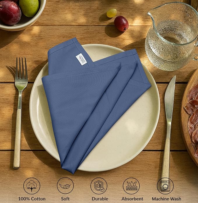 Ruvanti Cloth Napkins Set of 6, 100% Cotton High GSM 18x18 Inches Soft, Washable, Highly Durable & Absorbent, Perfect for Parties, Christmas, Thanksgiving Dinners – Bijou Blue - Image 3