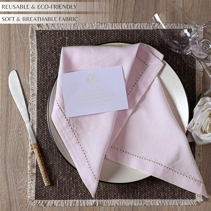 Ramanta Home Lavender Cloth Dinner Napkin Set of 4-18x18 Inch | Cotton Linen Flax Hemstitched Napkins Washable for Everyday Use - Image 5