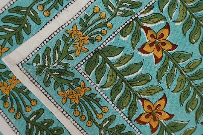 14x14 Inches Cotton Napkins Set of 4, Yellow Green, Washable Hand Block Printed Reusable Cloth Napkins for Dinning, Party, Wedding, Home Decor Fall - Image 7