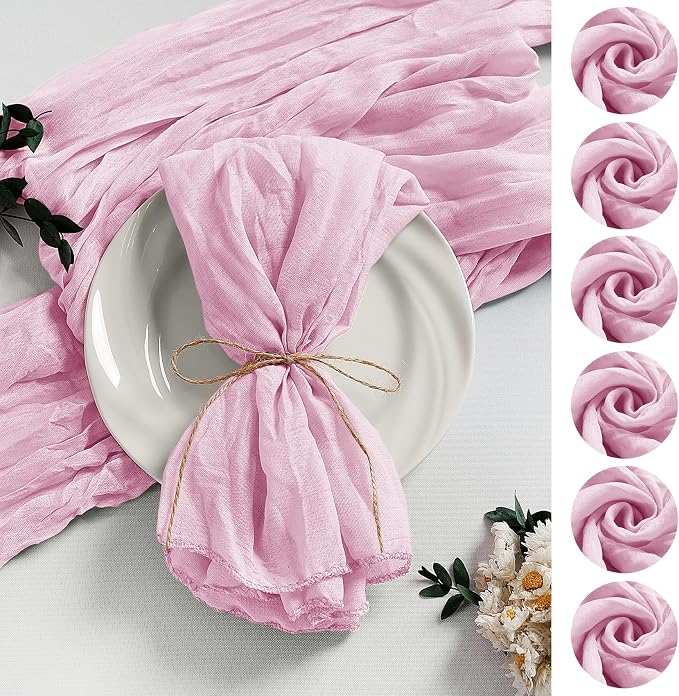LZY 60 Pack Gauze Cheesecloth Napkins 20x20 Inch Dinner Cloth Napkins, Soft Boho Table Napkins Rustic Wrinkled Cheese Cloth Napkins Bulk for Wedding Party Baby Shower Event Decor (Pink) by Lightupyourparty