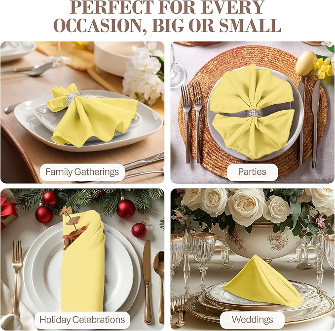 17x17-Inch Shantung Cloth Napkins, Cornsilk, Set of 12 | Bulk Case of 1 Dozen, Satin, Square, 100% Polyester Fabric, Reversible, Faux Dupioni Silk Reverse Side, Machine Washable - Image 4
