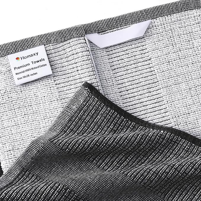 Homaxy 380 GSM Cotton Premium Kitchen Towels 3 Pack, 18"x 28", Black | Flat and Terry Dish Towels, Highly Absorbent Tea Towel Set with Hanging Loop, Soft Utility Kitchen Hand Towels - Image 2