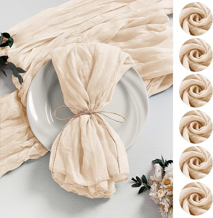 LZY 60 Pack Gauze Cheesecloth Napkins 20x20 Inch Dinner Cloth Napkins, Soft Boho Table Napkins Rustic Wrinkled Cheese Cloth Napkins Bulk for Wedding Party Baby Shower Event Decor (Ivory) by Lightupyourparty
