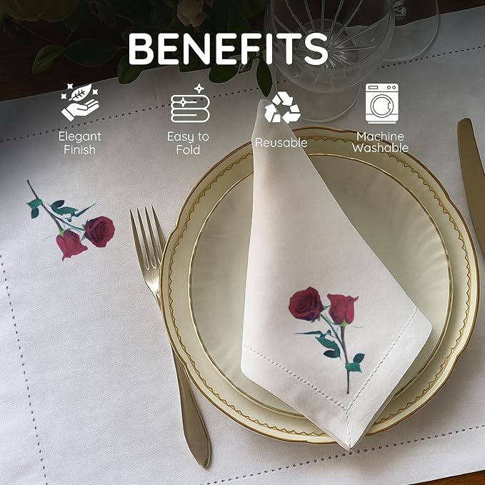 Cloth Tea Napkins Set of 4, Floral Print Cloth Napkins, Elegant Reusable Cotton Table Napkins for Dinner, Weddings, Parties, Coffee and Cocktail Settings, 20x20 Inches (Rose) - Image 5