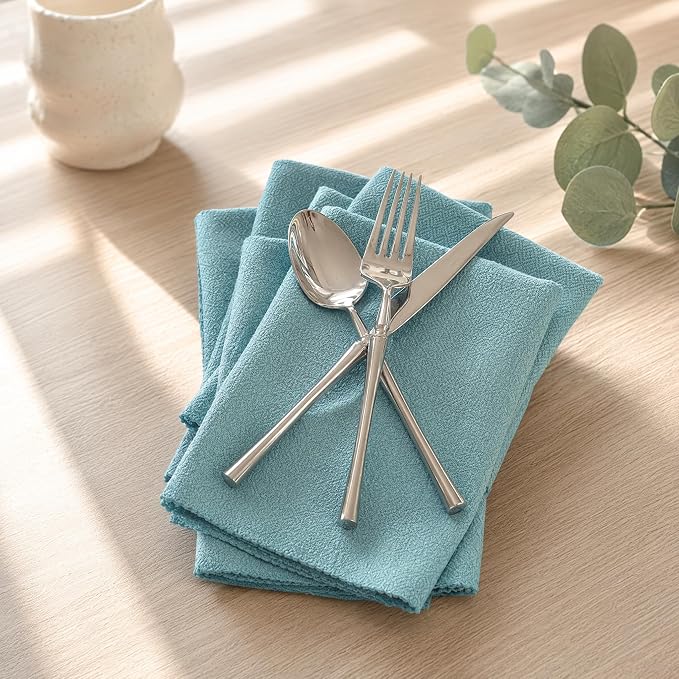 17x17 Solid Blue Cloth Napkins Set of 6 Washable Reusable Linen | Want a pop of color? These 17x17 reusable blue cloth napkins add a vibrant, elegant touch to your daily coffee breaks. by UWWGKK