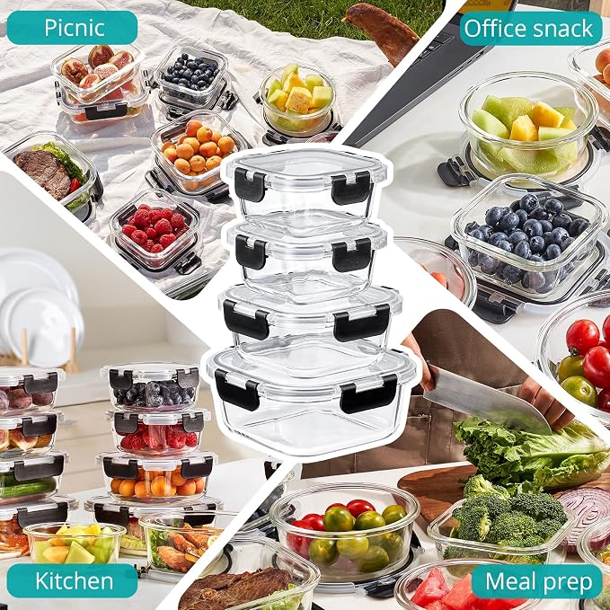 Sorbus Glass Meal Prep Containers, Dishwasher and Oven Safe Reusable Meal Prep Containers, Freezer Safe Glass Food Storage Containers with Airtight Lids - Image 7