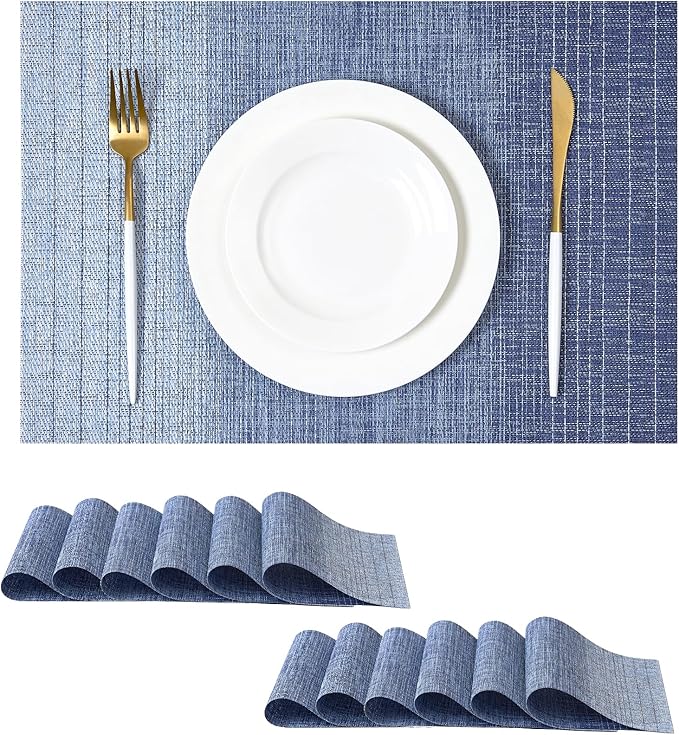 Leetaltree Gradient Blue Woven Placemats Set of 12 - Heat Resistant Non-Slip Place mats for Dining Table, Washable Durable PVC Vinyl Woven Table Mats(Gradient Blue, 12) by Leetaltree-ArtatEveryTable