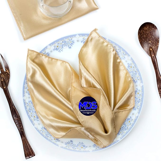 Set of 100 PCS Satin Napkin 12x12 Inch Square, Dinner Table Napkins for Wedding, Bulk Silky Sateen Cloth Napkins for Restaurant Banquet Graduation Birthday Party Decoration - Champagne Gold by MDS