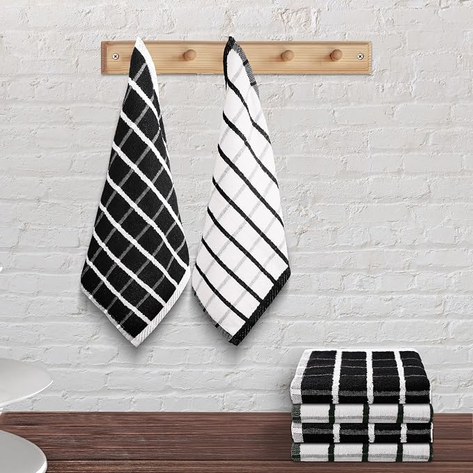Urban Villa Kitchen Towels Cotton Dish Towels 12”x12” (Set of 6) Black White - Image 3