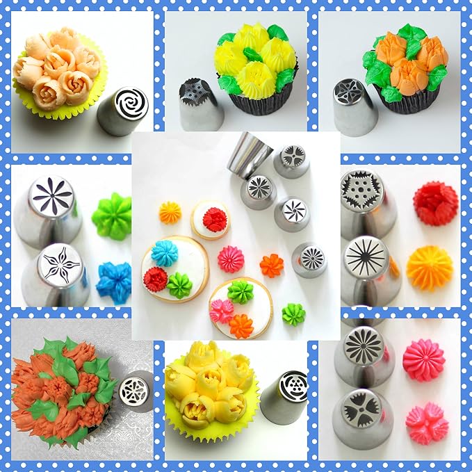 Russian Piping Tips 63 Pcs DELUXE Cake Decorating Supplies Set 37 Icing Nozzles 2 Coupler 2 leaf Tips 22 Pastry Bags + Cupcake Decoration Tools Kit Free E- BOOK in GIFT BOX+Frosting Recipes - Image 2