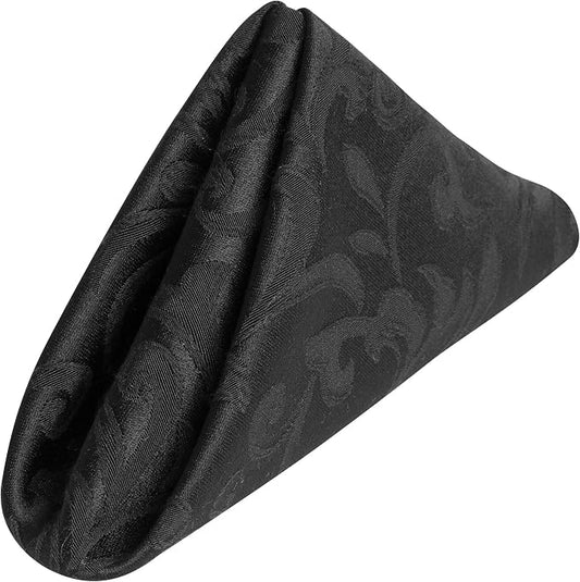 17x17-Inch Square Damask Cloth Napkins, Black, Set of 12 | Bulk Case of 1 Dozen, Somerset, 50% Cotton / 50% Polyester Fabric, Woven Damask Pattern, Soft Hand, Machine Washable by UltimateTextile