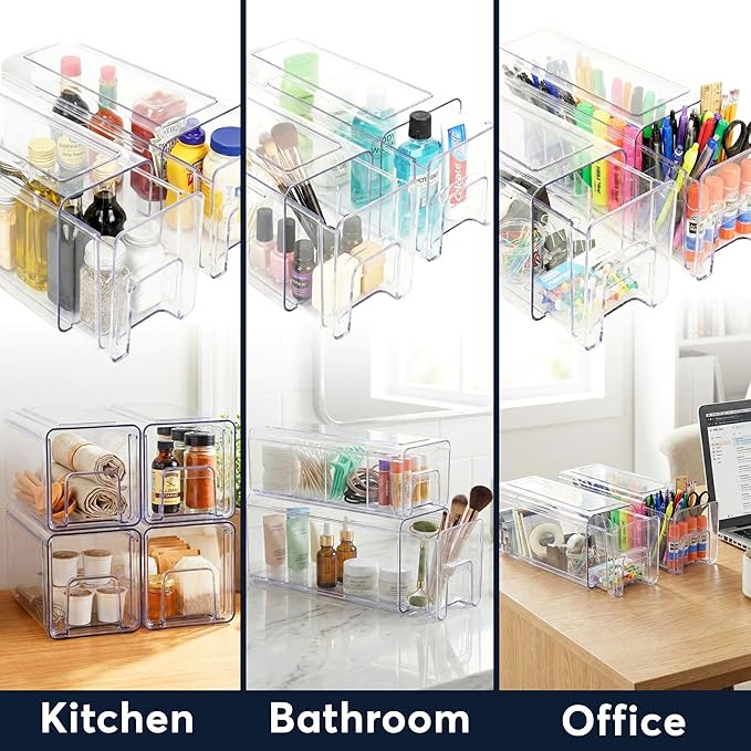 Sorbus Large Clear Stackable Storage Drawers 4-Pack Plastic Organizer Bins with Handles Pull-Out Drawers for Bathroom Closet, Medicine, Cabinet, Pantry Storage, Baby Bottle Organizer - Image 7
