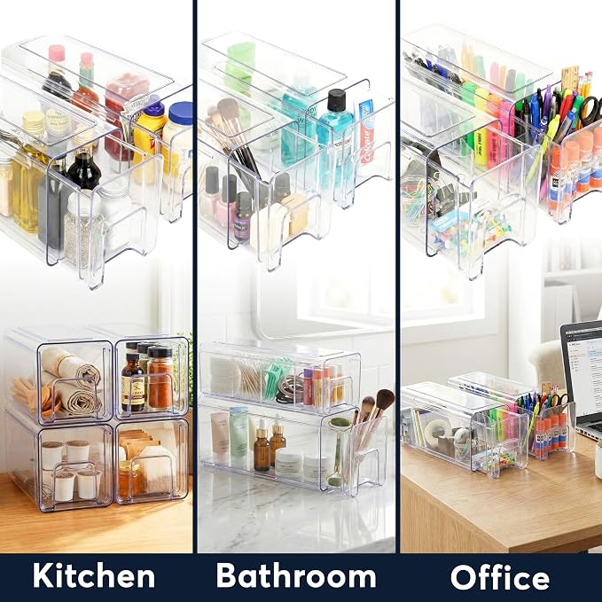 Sorbus 1 Large & 2 Small Clear Stackable Storage Drawers, Plastic Organizer Bins with Handles, Pull-Out Stackable Drawers for Bathroom Closet, Medicine, Cabinet, Pantry Storage, Baby Bottle Organizer - Image 7