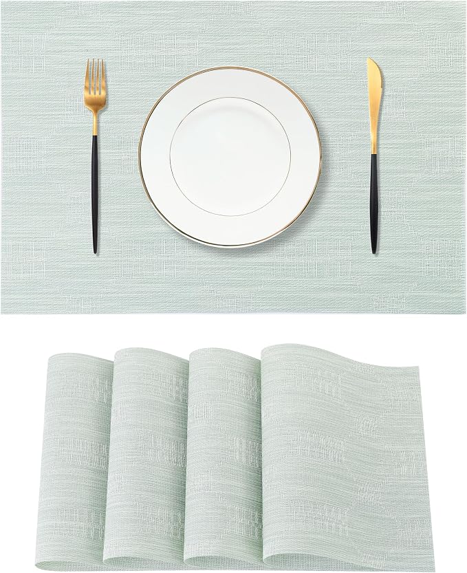 Leetaltree Mint Cream Placemats Set of 4 - Heat Resistant Non-Slip Place mats for Dining Table, Washable Durable PVC Vinyl Woven Table Mats（Mint Cream, 4） by Leetaltree-ArtatEveryTable