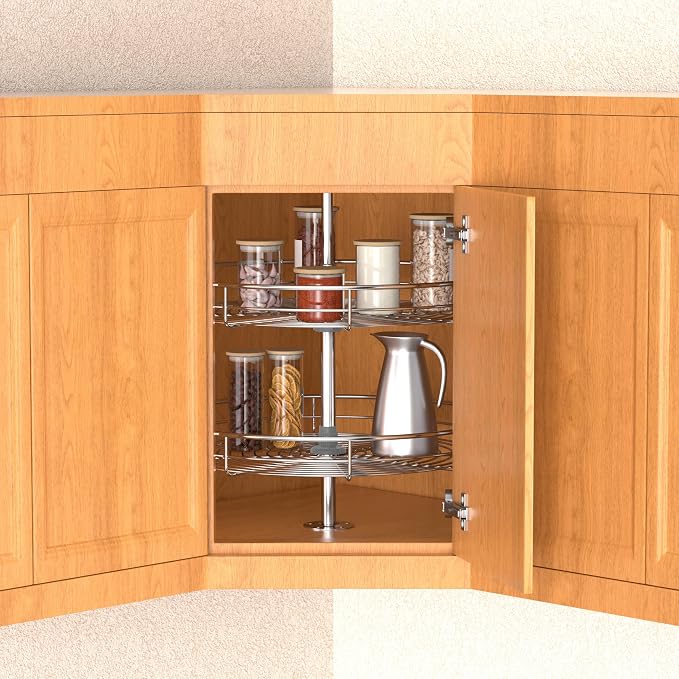 20" Chrome Corner Cabinet Lazy Susan, Full Circle Corner Cabinet Lazy Susan Replacement Shelves Rotating Rack for Upper Cabinet Kitchen - Image 2