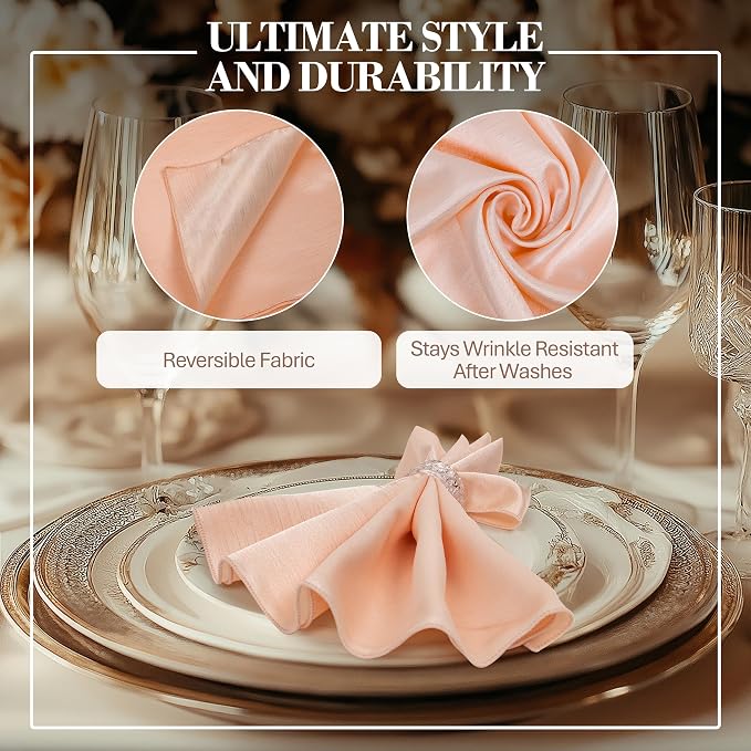 17x17-Inch Shantung Cloth Napkins, Ice Peach, Set of 60 - Image 3