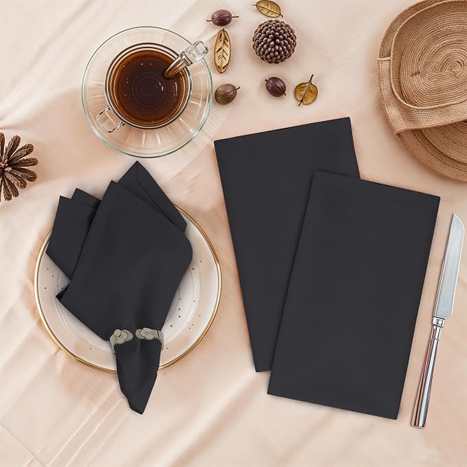 Ruvanti Cloth Napkins Set of 6, 18x18 Inches, 100% Cotton, Washable, Soft & Absorbent, Perfect for Wedding, Christmas, ‎Thanksgiving Dinners - Black Beauty - Image 2