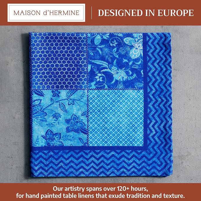 Maison d' Hermine Cloth Napkins Set of 4 Reusable 100% Cotton (20" x 20") | Everyday Square Napkins Cloth Washable Dinner Party Wedding Restaurant Hotel Kitchen Spring Summer - Indigo Love - Image 2