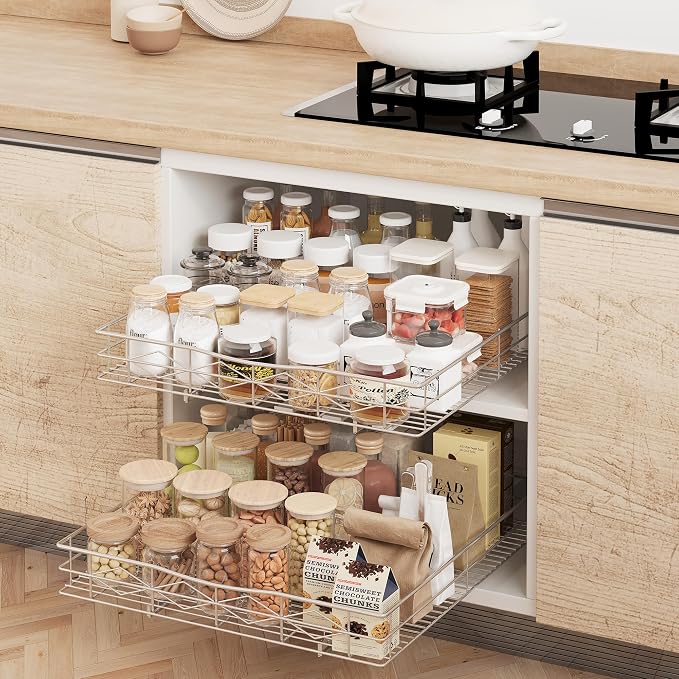 Pull Out Cabinet Organizer, 50LB Load Capacity Bottom-mount Sliding Drawer for Pots and Pans, 20" W x 21" D Under Sink Storage Shelf for Cabinet Opening 21" W x 22" D or Larger, Chrome Finish - Image 7