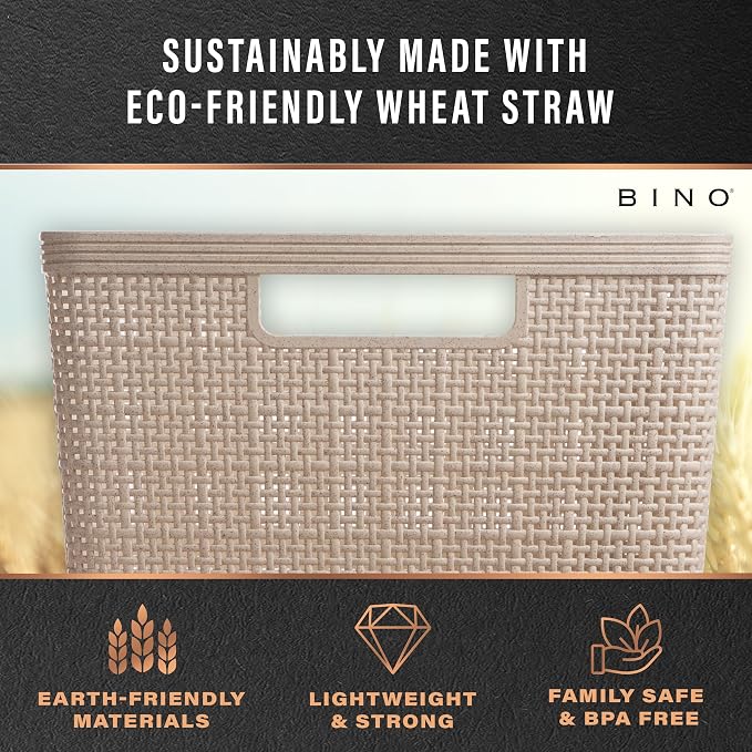 BINO | Woven Plastic Basket | Large (Natural Grey), 3-Pack | THE JUTE COLLECTION | Home Organization, Space - Saving Storage, Stylish Design | Jute Basket | Plastic Storage Basket - Image 8