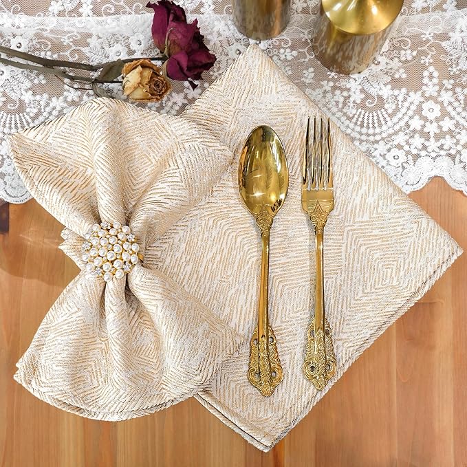 Cloth Napkins Set of 4, 18x18 Inch Washable Soft Durable Napkins Cloth Cotton Polyester Jacquard Table Dinner Napkins for Dining, Parties, Restaurant, Weddings - Beige - Image 3