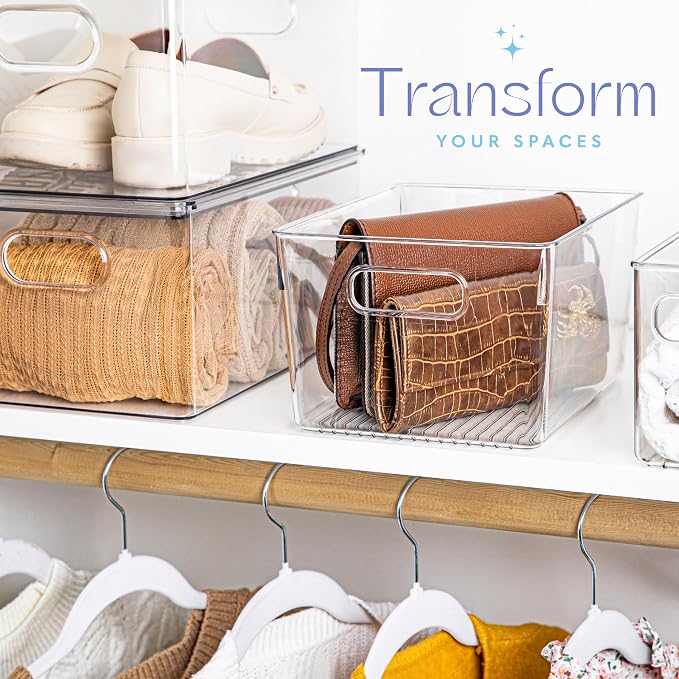 Plastic Food Storage 8 Pack Clear Container Bin with Handles for Organizing Kitchen, Pantry, Refrigerator, Freezer, Pantry, Cabinet, Closet, Bathroom. 10”x7.5”x5.3” - Image 2