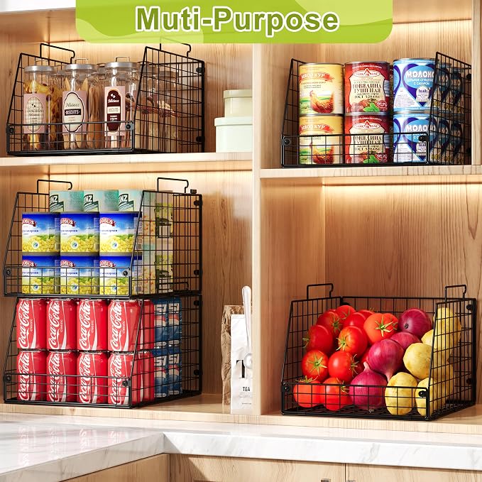 Jakyitvi 5 Pack XXL Stackable Wire Storage Basket, Extra Large Capacity Pantry Organizer and Storage, Muti-Purpose for Fruit Vegetable Basket & Toy Bin & Snack Organizer - Image 4