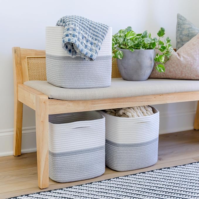 NaturalCozy Storage Cubes 11 Inch Cotton Rope Woven Baskets for Organizing, 3-Pack | Cube Storage Bin | Square Storage Baskets for Shelves Organizer, Classroom, Kids Toy Bins, Closet, Baby Nursery - Image 7