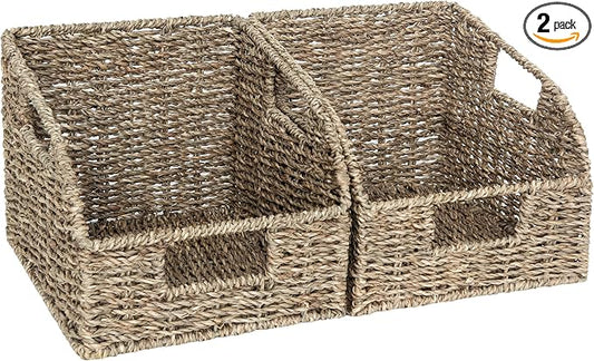 StorageWorks Seagrass Storage Baskets, Pantry Baskets, Natural, 2-Pack | Wicker Baskets for Organizing,Pantry Organizers and Storage,Seagrass Baskets,Pantry Storage Baskets,Wicker Basket for Storage by StorageWorks