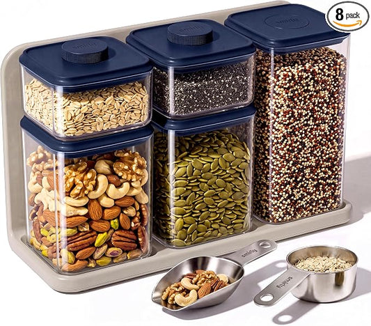 SMIRLY Glass Airtight Food Storage Containers with Pop Lids - Blue | BPA-Free Air Tight Pantry Storage Containers for Cereal Flour Sugar, Food Storage Containers 5 Pcs (0.7Qt*2, 1.7Qt*2, 2.1Qt) by Smirly