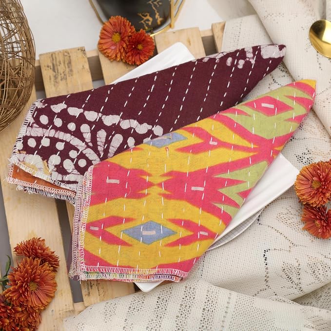 Marubhumi Cotton Cloth Napkins Multicolor, Washable, Reusable, Soft & Absorbent for Dining & Everyday Use, Pack of 20-18 x 18 Inches - Image 4