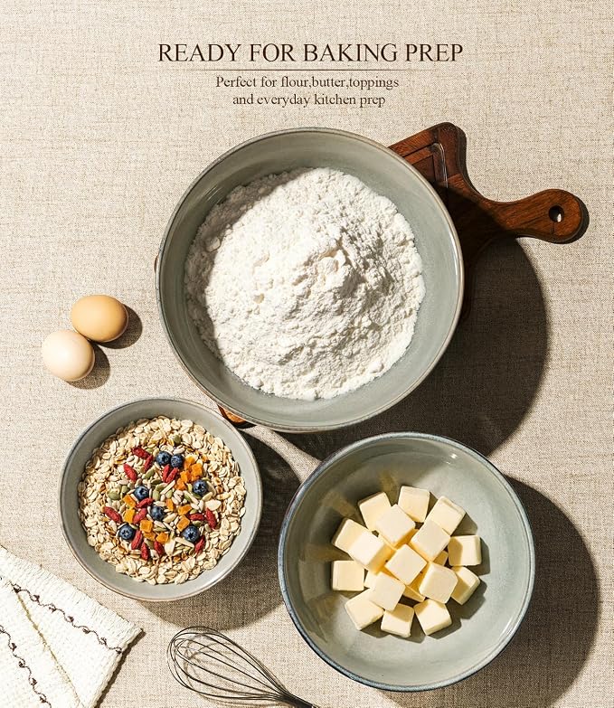 GBhome Ceramic Mixing Bowls Set of 3, Stoneware Nesting Serving Bowls, | 45/90/150 oz For Prep, Baking, Serving, Gift, Microwave and Dishwasher Safe, Ribbed Dishware Collection,Desert Sage - Image 2