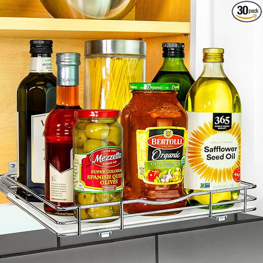 LYNK PROFESSIONAL® Pull Out Spice Organization for Cabinets - 12-3/8 inch Wide – Spice Rack for Inside Cabinets, Slide Out Spice Rack Organizer for cabinet – Pull Out Spice Rack, Sliding 1 Tier Chrome by LYNKPROFESSIONAL