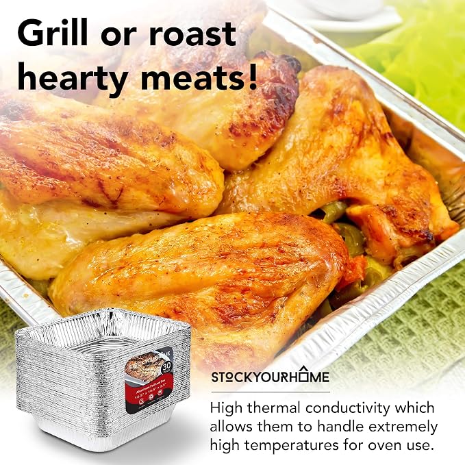Stock Your Home Aluminum Pans 9x13 Disposable Foil Pans (30 Pack) - Half Size Steam Table Deep Trays - Tin Foil Pans Great for Cooking, Heating, Storing, Prepping Food - Image 7
