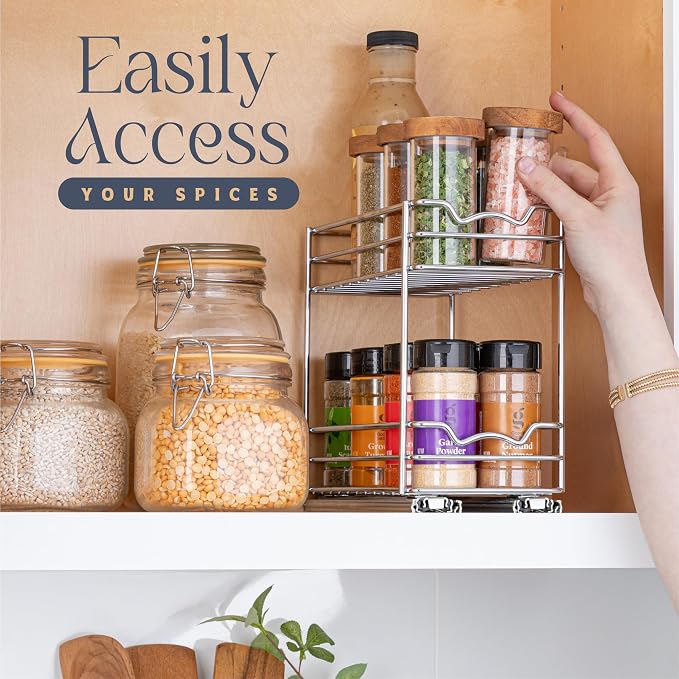 Pull Out Cabinet Organizer for Spices, Cans 4-1/2"W x 10-3/8"D x 8-7/8"H | Heavy Duty with Lifetime Limited Warranty, Pull Out Spice Rack, Cabinet Pull Out Shelf for Cans, Dishes, Etc, Easy to Reach - Image 6