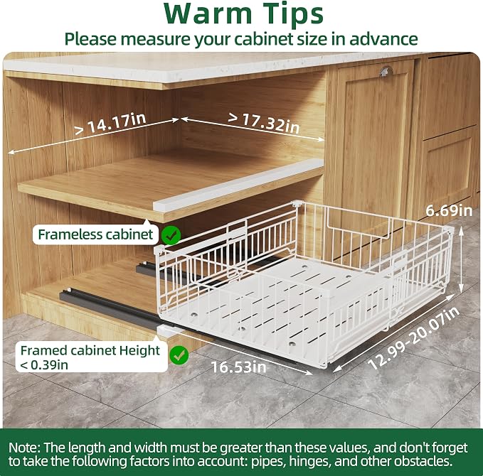 2 Pack Expandable Pull Out Cabinet Organizer, 16.5" Deep White | Pull Out Drawers for Cabinets with width from 13" to 20", Cabinet Drawers Slide Out with Upgrade 3 Slide Rails, Hold 65 lbs - Image 2