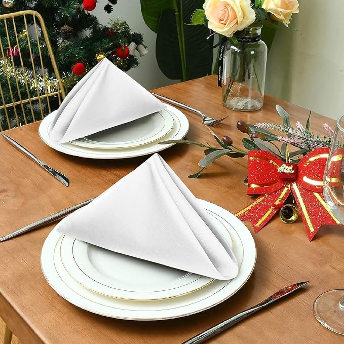 RUVANTI Bundle of 12-Pack Cloth Napkins Ivory/Cream with 12-Pack Cloth Napkins White (18x18 Inch) Cotton Blend. Soft, Washable Kitchen Linen for Dinner, Weddings & Cocktail Parties. - Image 7