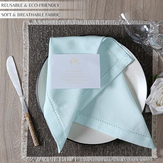 Ramanta Home Baby Blue Cloth Dinner Napkin Set of 24-18x18 Inch | Cotton Linen Flax Hemstitched Napkins Washable for Everyday Use - Image 7