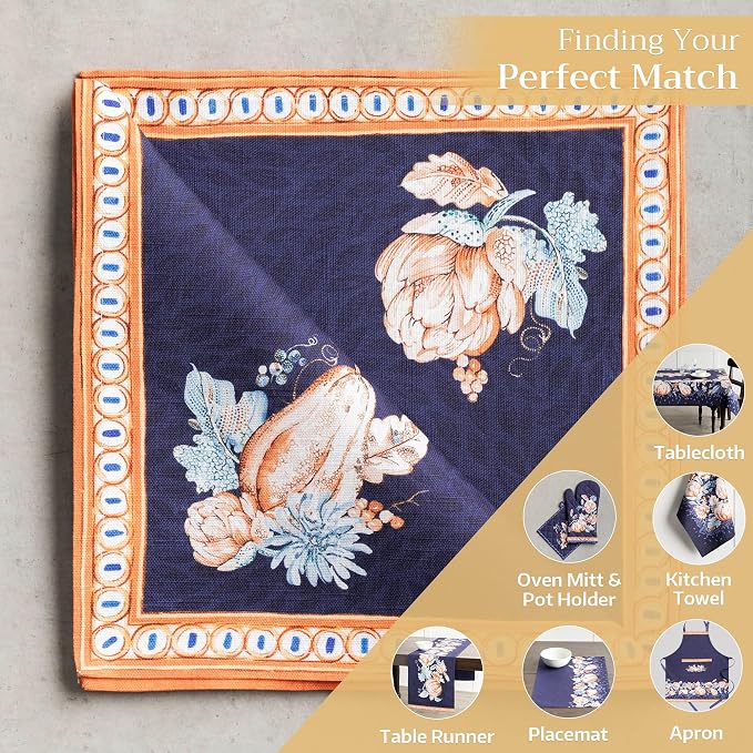 Maison d' Hermine Cloth Napkins Set of 4 Reusable 100% Cotton (20" x 20") | Everyday Square Napkins Cloth Washable Dinner Wedding Restaurant Hotel Kitchen Thanksgiving Christmas - Pumpkin Blues - Image 6