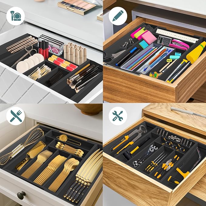 Sben Expandable Drawer Organizer for Utensils Holder, Adjustable Cutlery Tray, 6-8 Slots, Premium Wood Drawer Dividers Organizer for Silverware, Flatware, Knives for Kitchen (Black) - Image 6